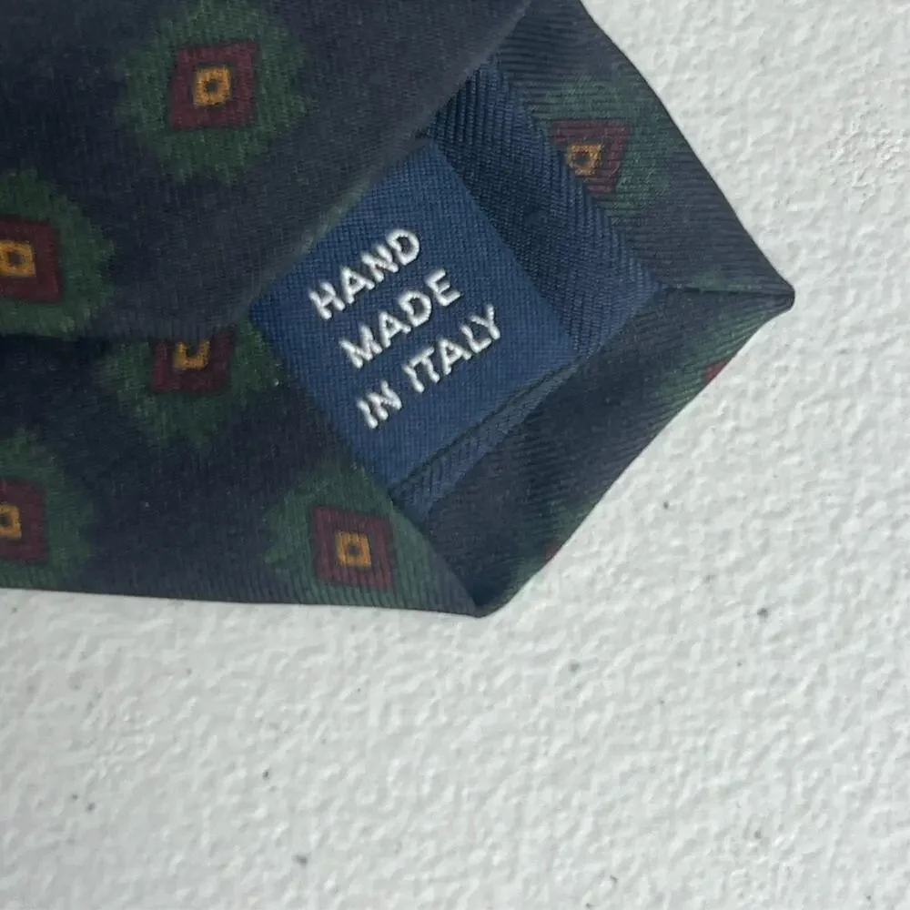 Polo by Ralph Lauren Men's Green Floral Design Silk Tie Handmade In Italy